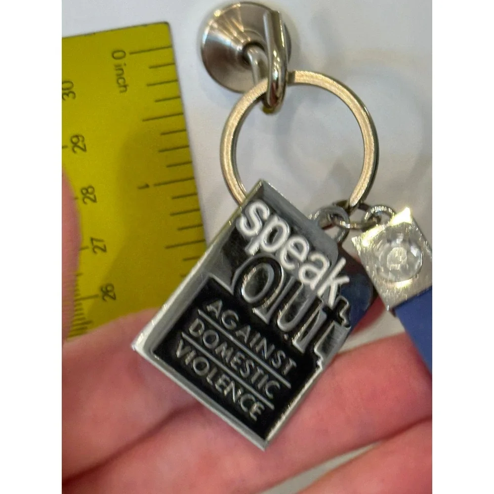 peak Out Against Domestic Violence Keychain Blue Silicone Wristlet Charm